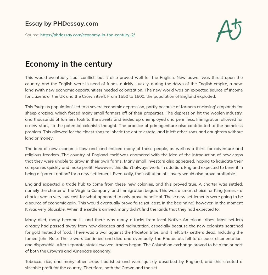 Economy in the century essay