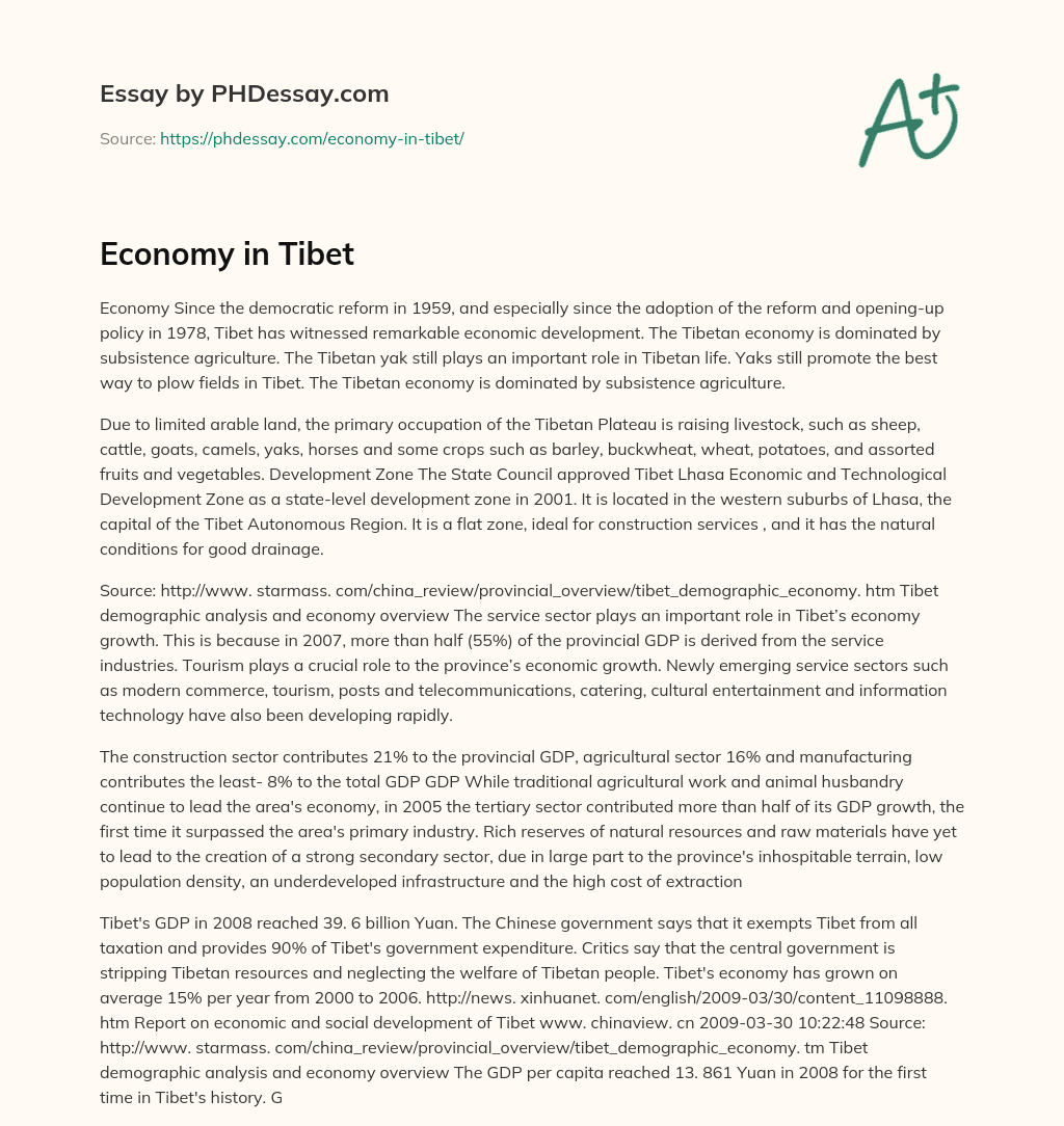 Economy in Tibet essay
