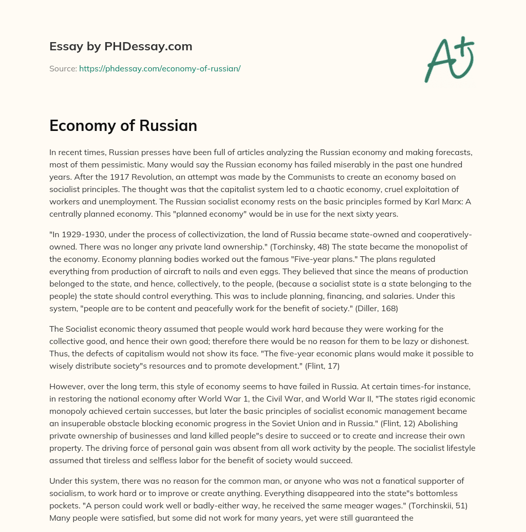 Economy of Russian essay