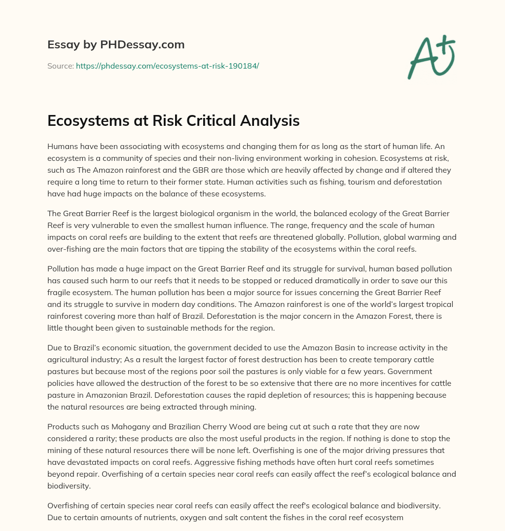 Ecosystems at Risk Critical Analysis essay