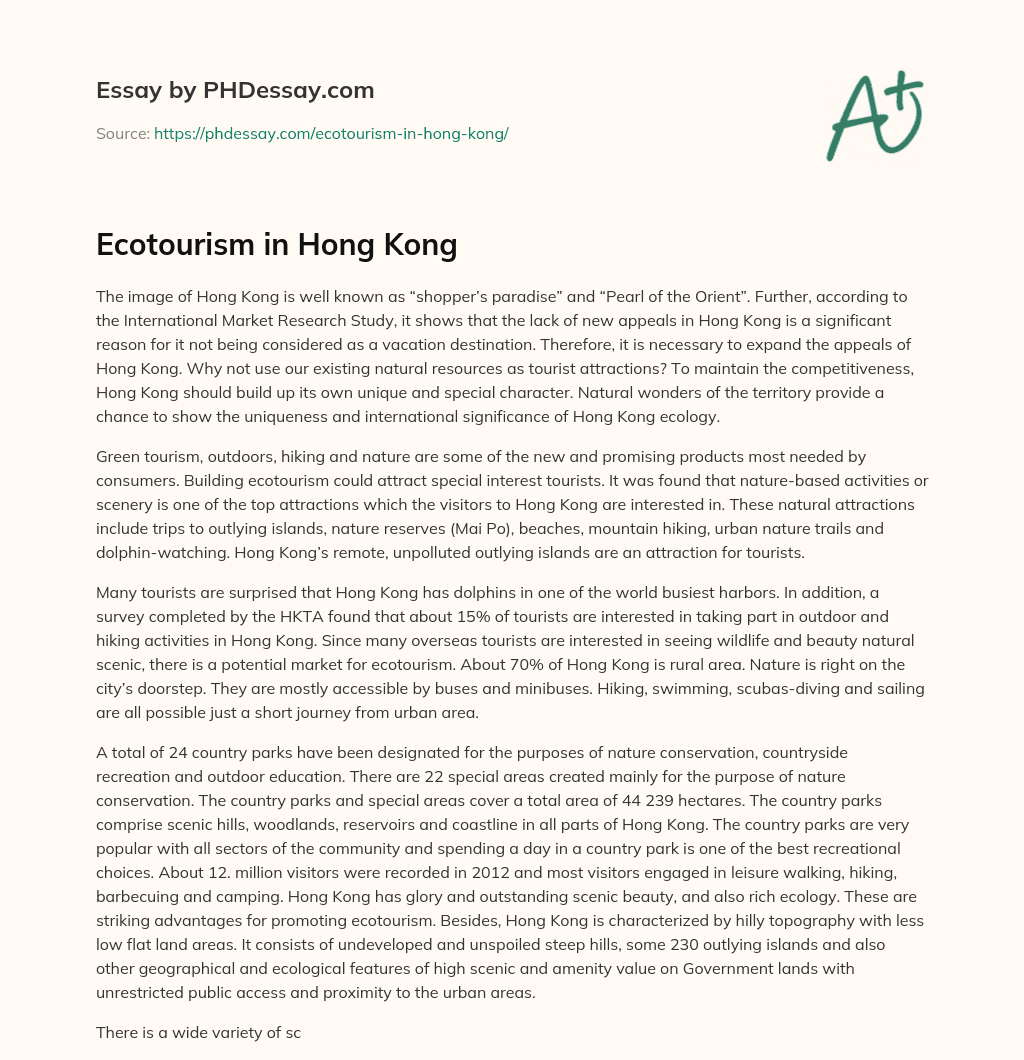 Ecotourism in Hong Kong essay