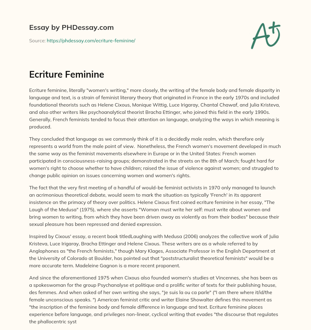 Ecriture Feminine: “The Laughter of the Medusa” essay