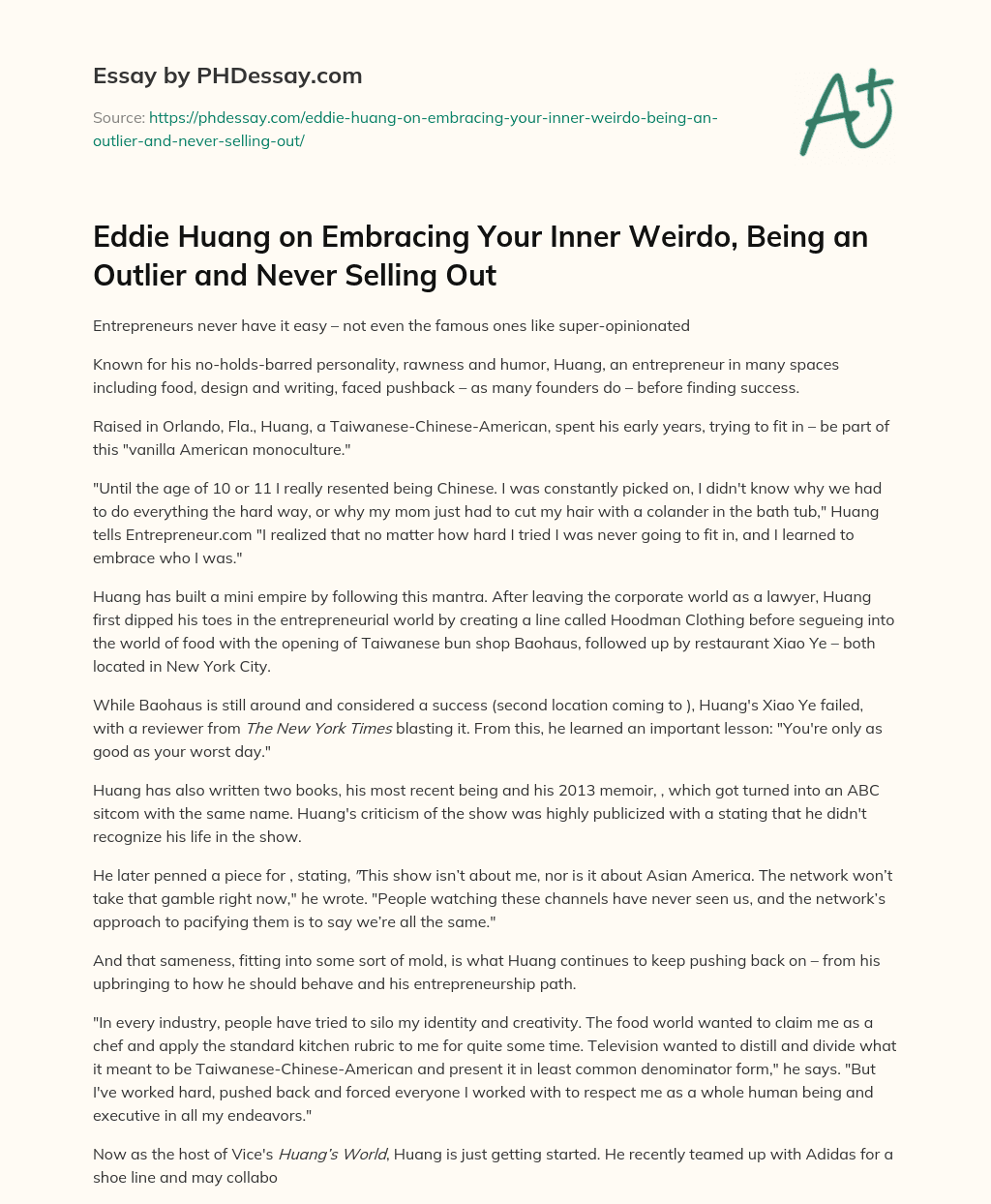 Eddie Huang on Embracing Your Inner Weirdo, Being an Outlier and Never Selling Out essay