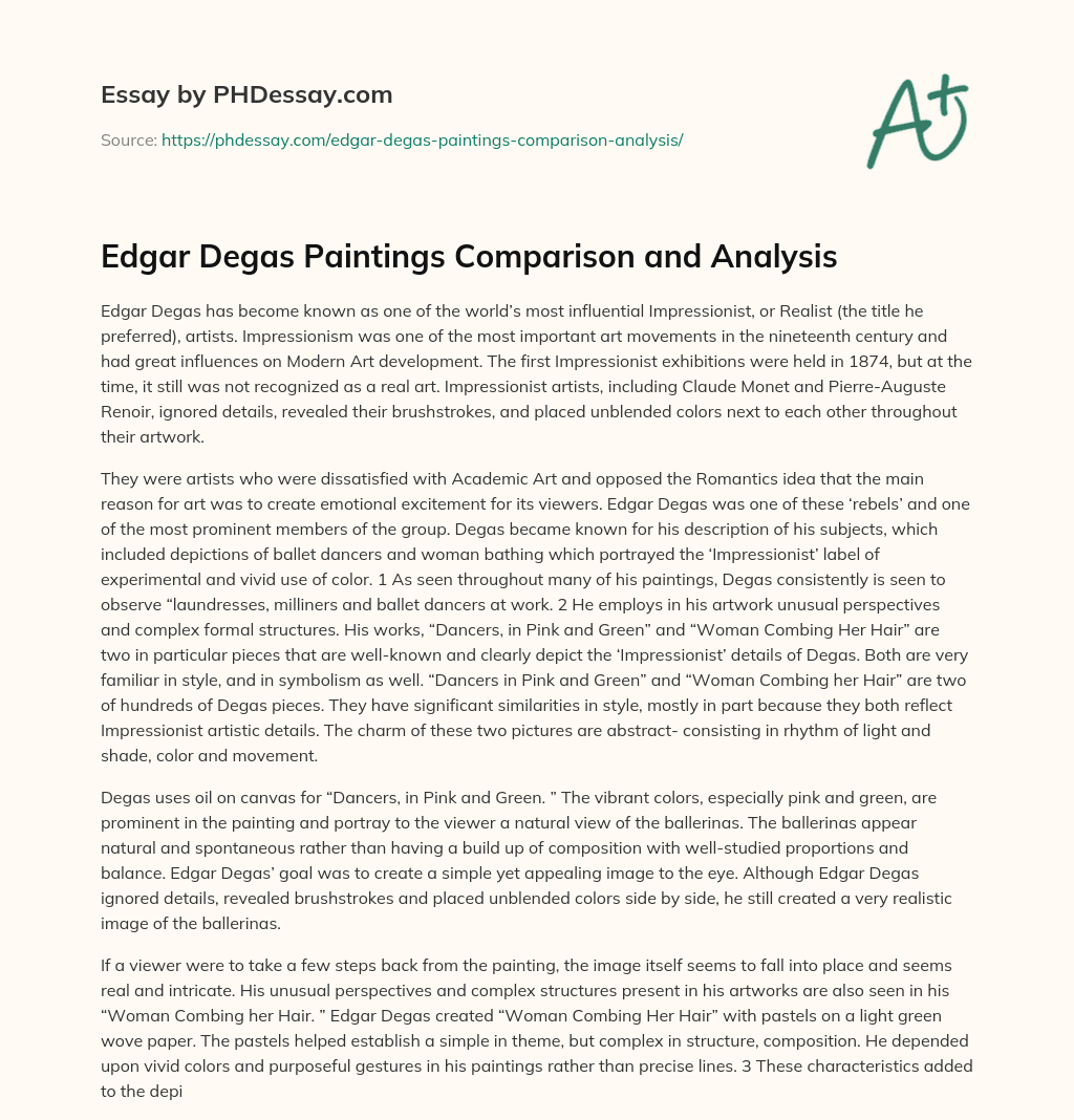 Edgar Degas Paintings Comparison and Analysis essay