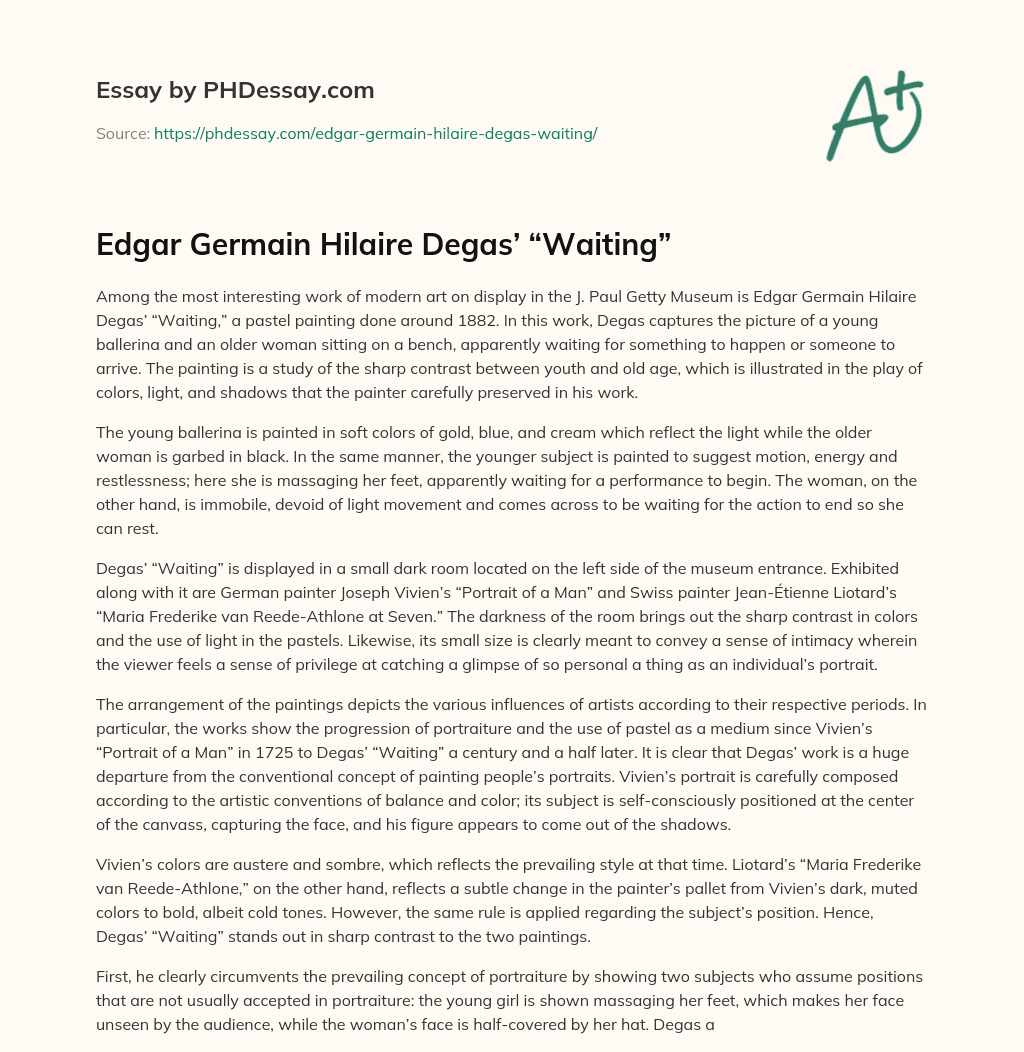Edgar Germain Hilaire Degas’ “Waiting” essay