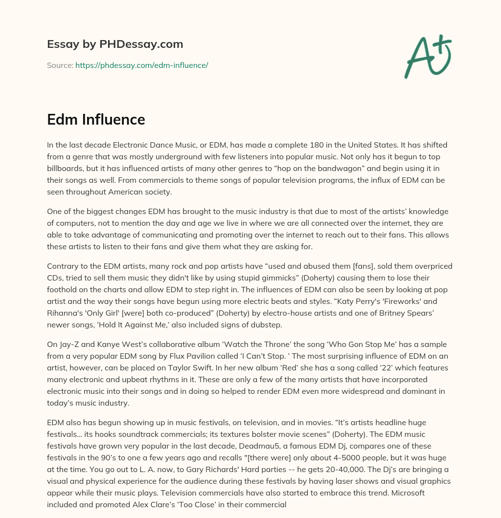 EDM’s Rise to Popularity and Influence in American Society essay