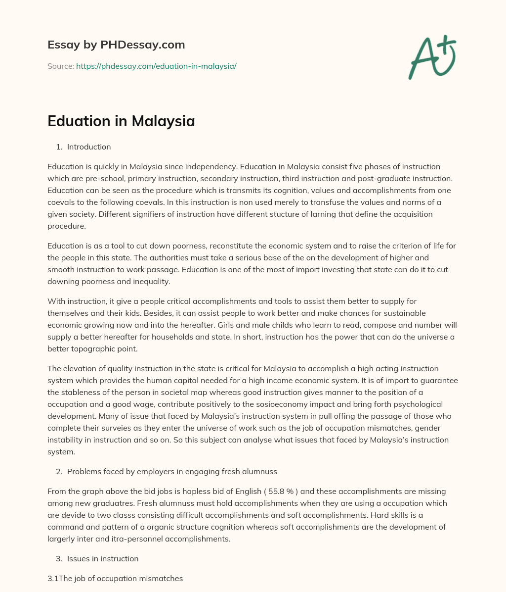 Eduation in Malaysia essay