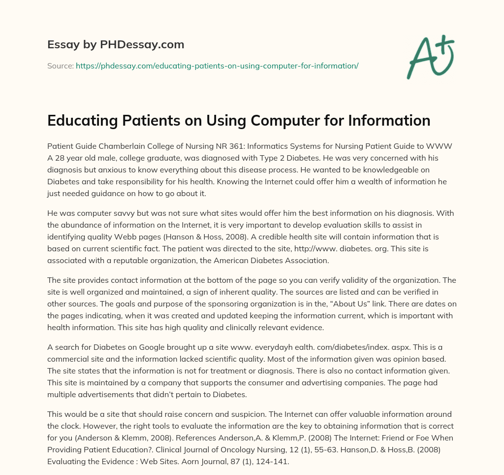 Educating Patients on Using Computer for Information essay