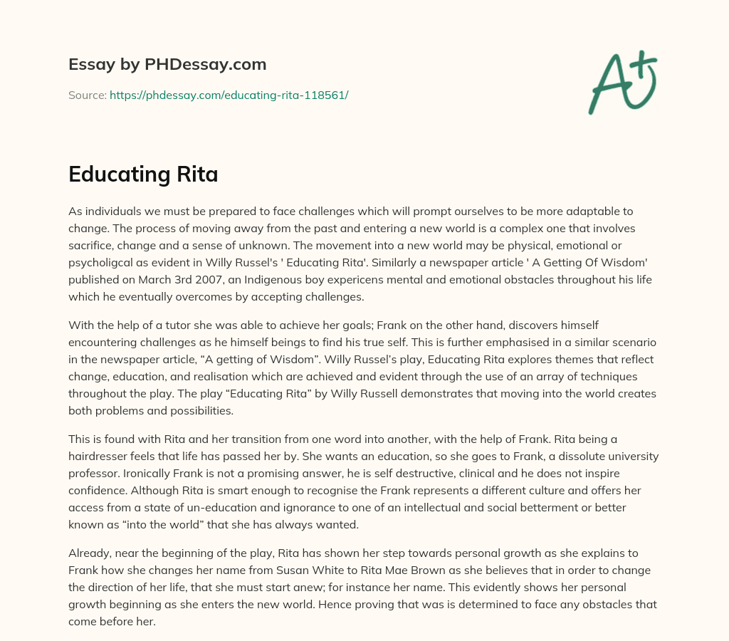 Educating Rita essay