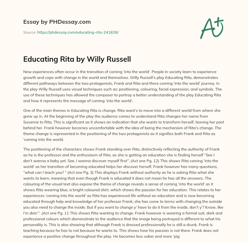 Educating Rita by Willy Russell essay