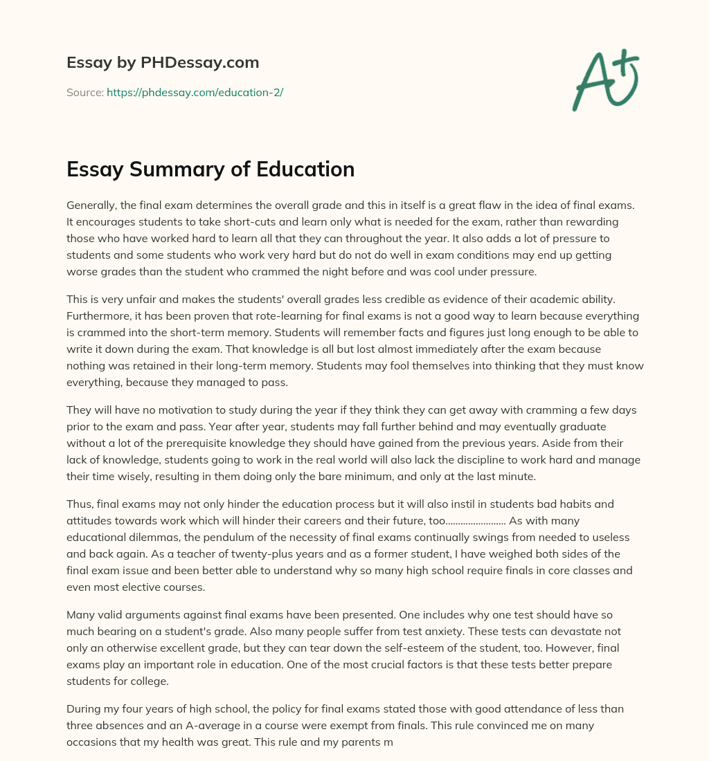 Essay Summary of Education essay
