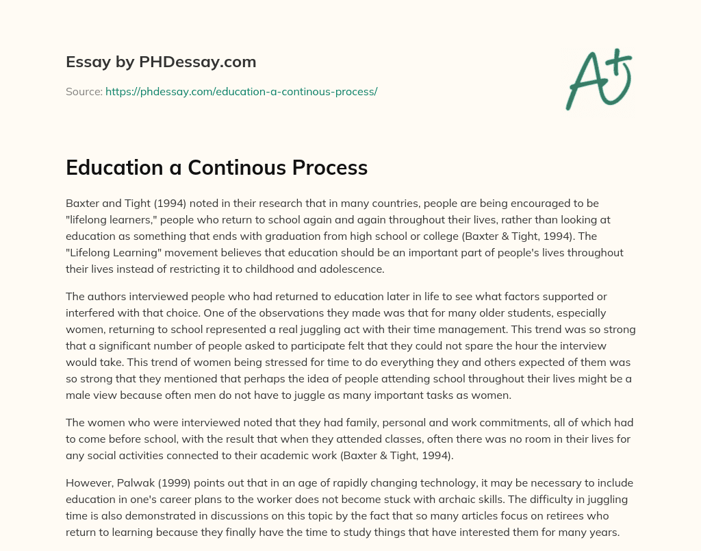 Education a Continous Process essay