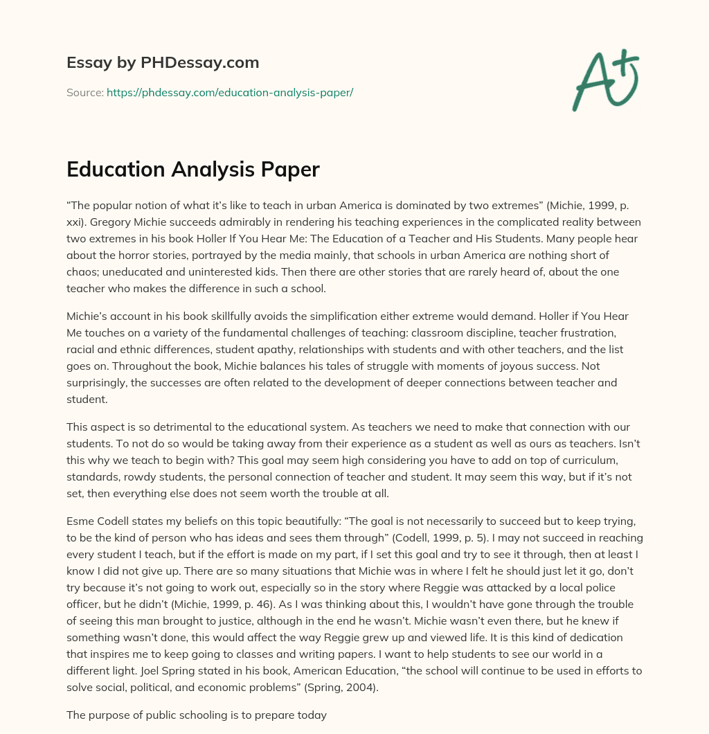 Education Analysis Paper essay