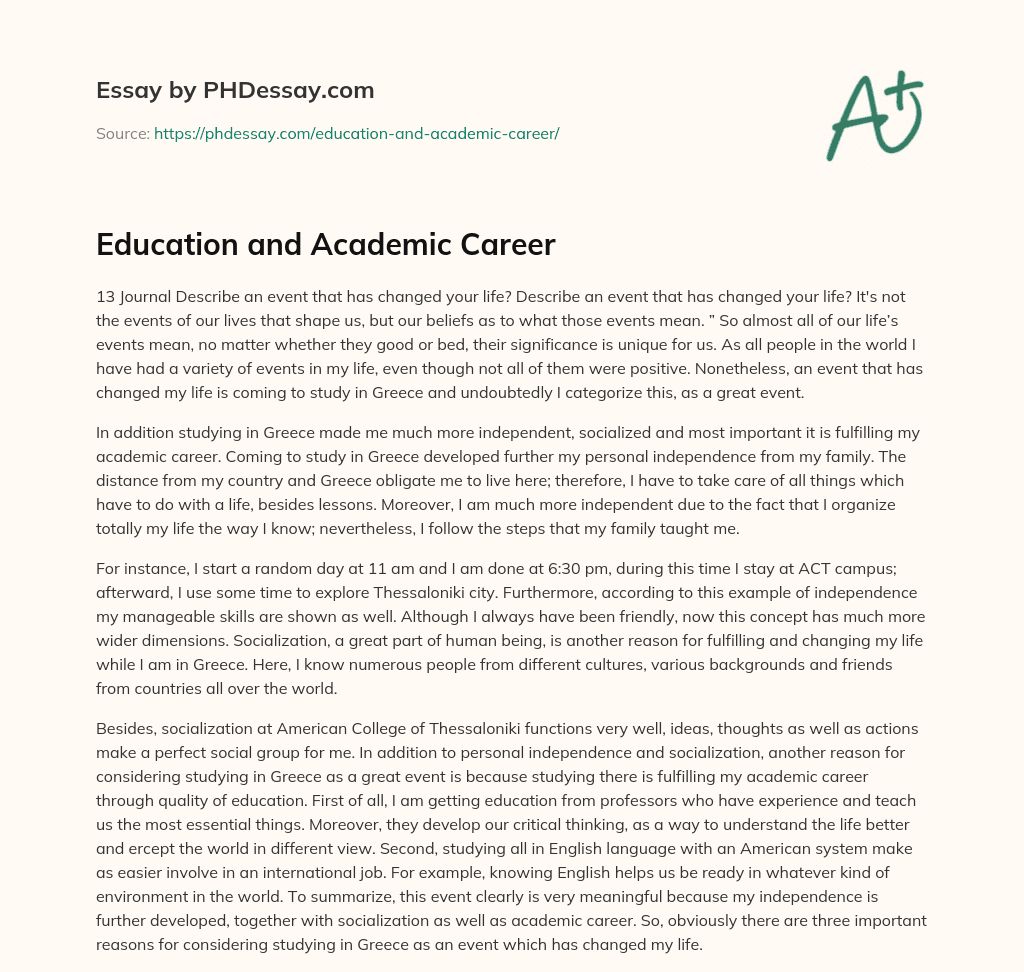 Education and Academic Career essay