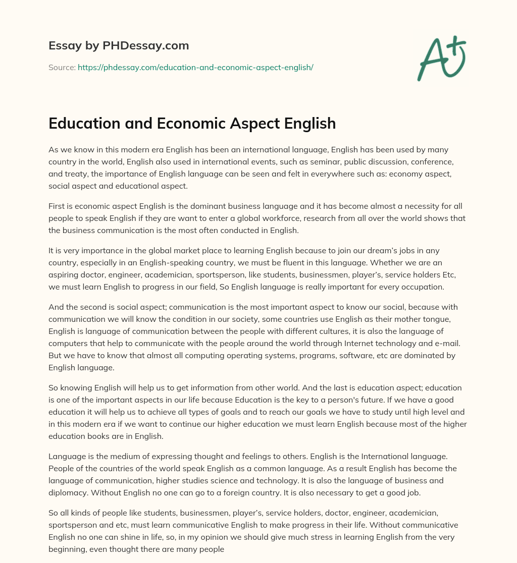 Education and Economic Aspect English essay