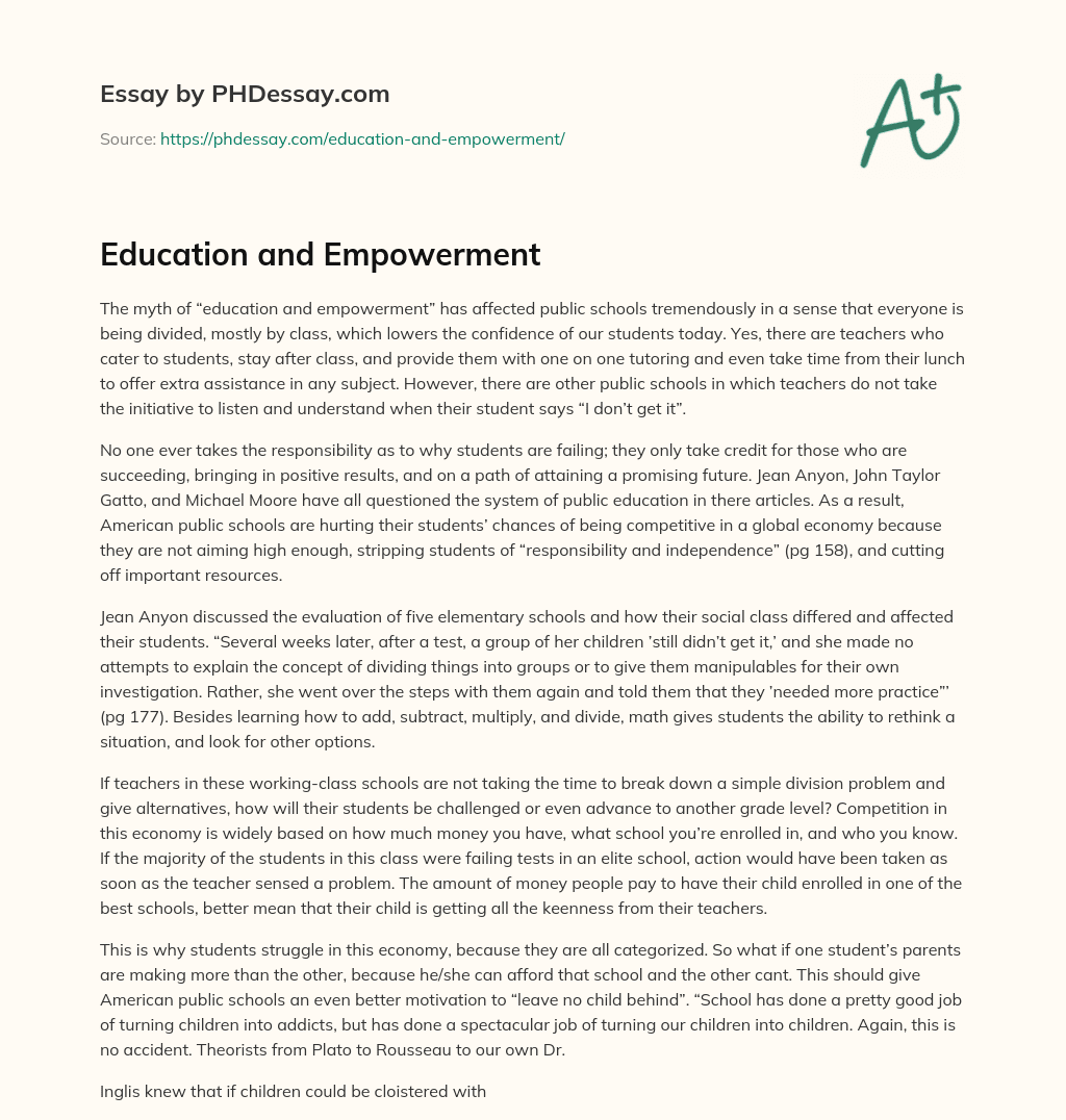 Education and Empowerment essay