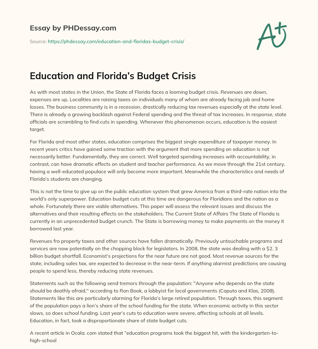 Education and Florida’s Budget Crisis essay