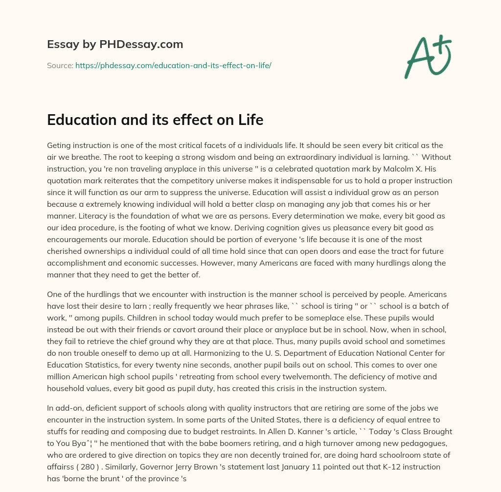 Education and its effect on Life essay