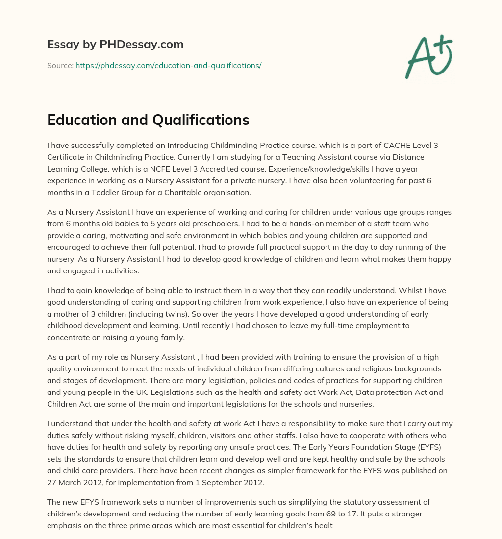 Education and Qualifications essay