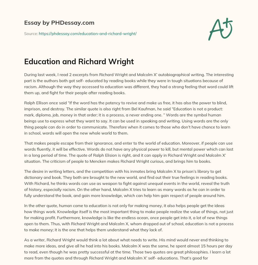 Education and Richard Wright essay