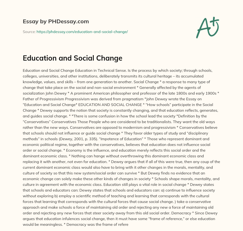Education and Social Change essay