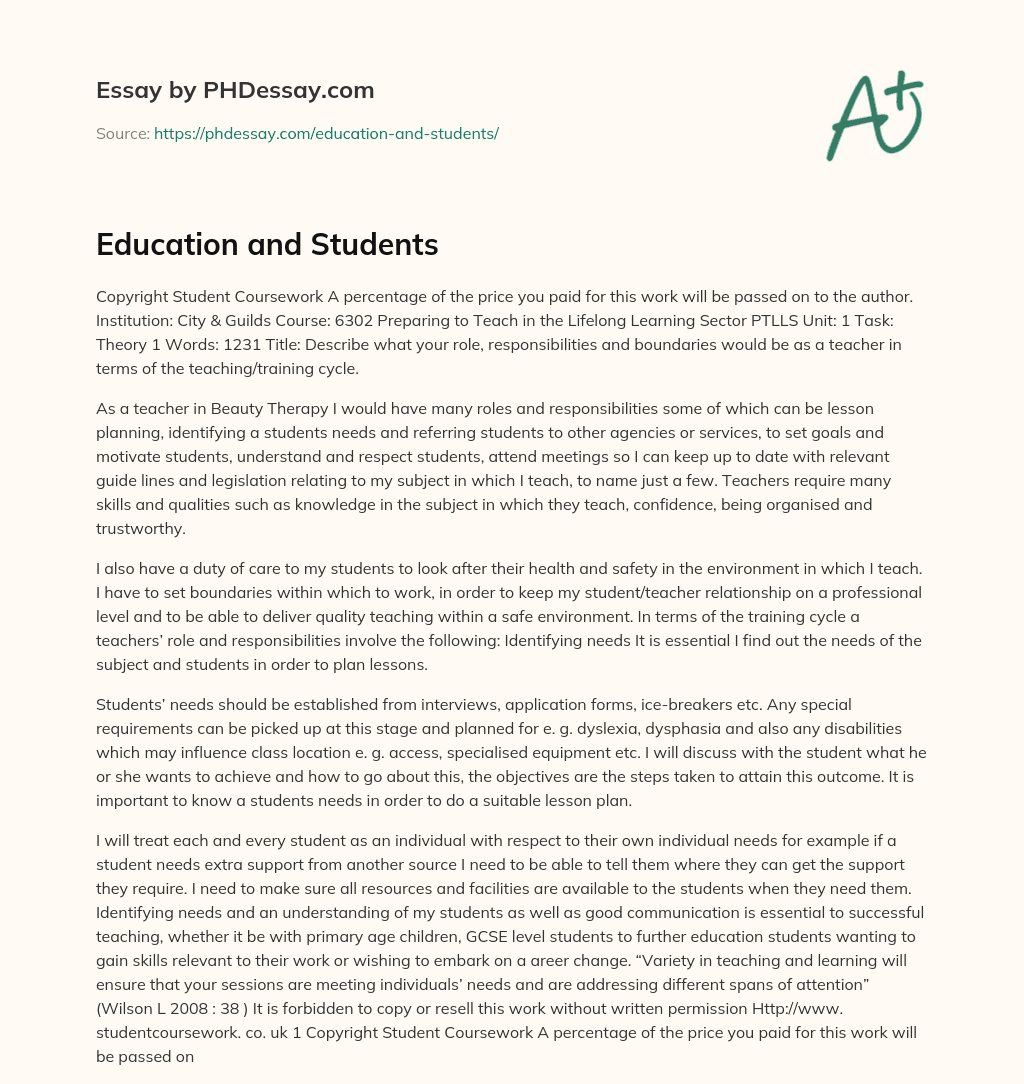 Education and Students essay