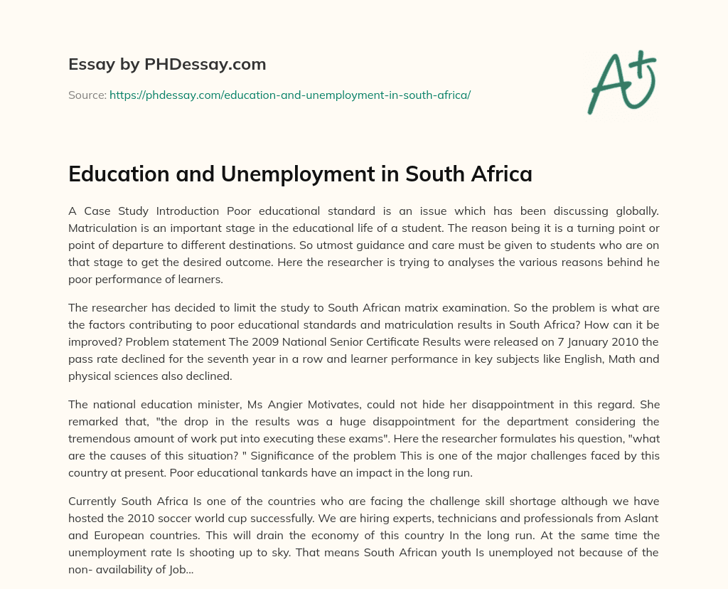 Education and Unemployment in South Africa essay