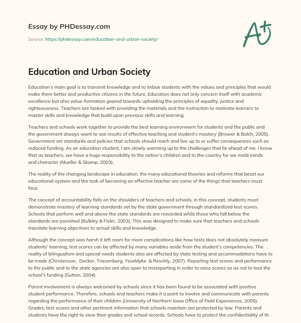 Education and Urban Society essay