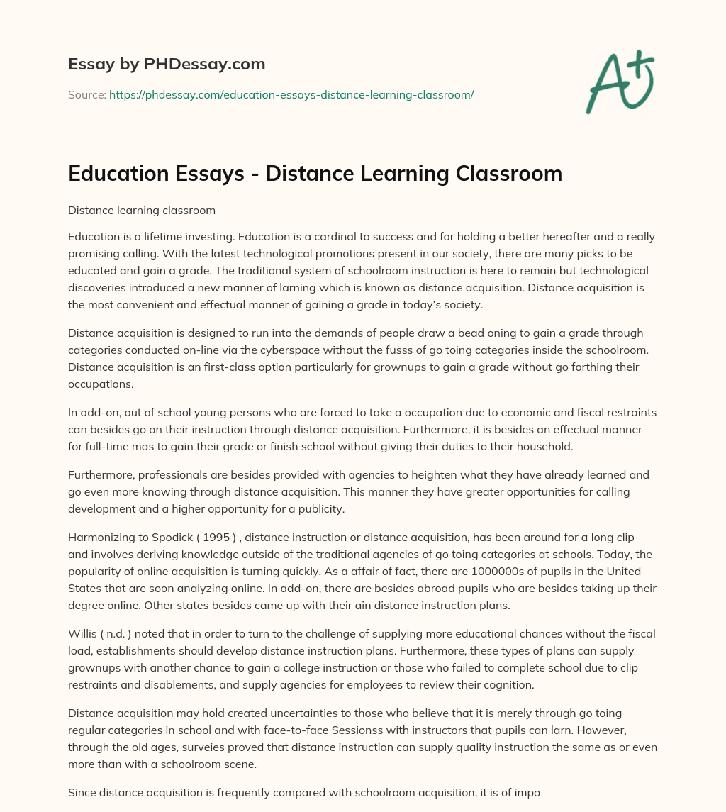 Education Essays – Distance Learning Classroom essay
