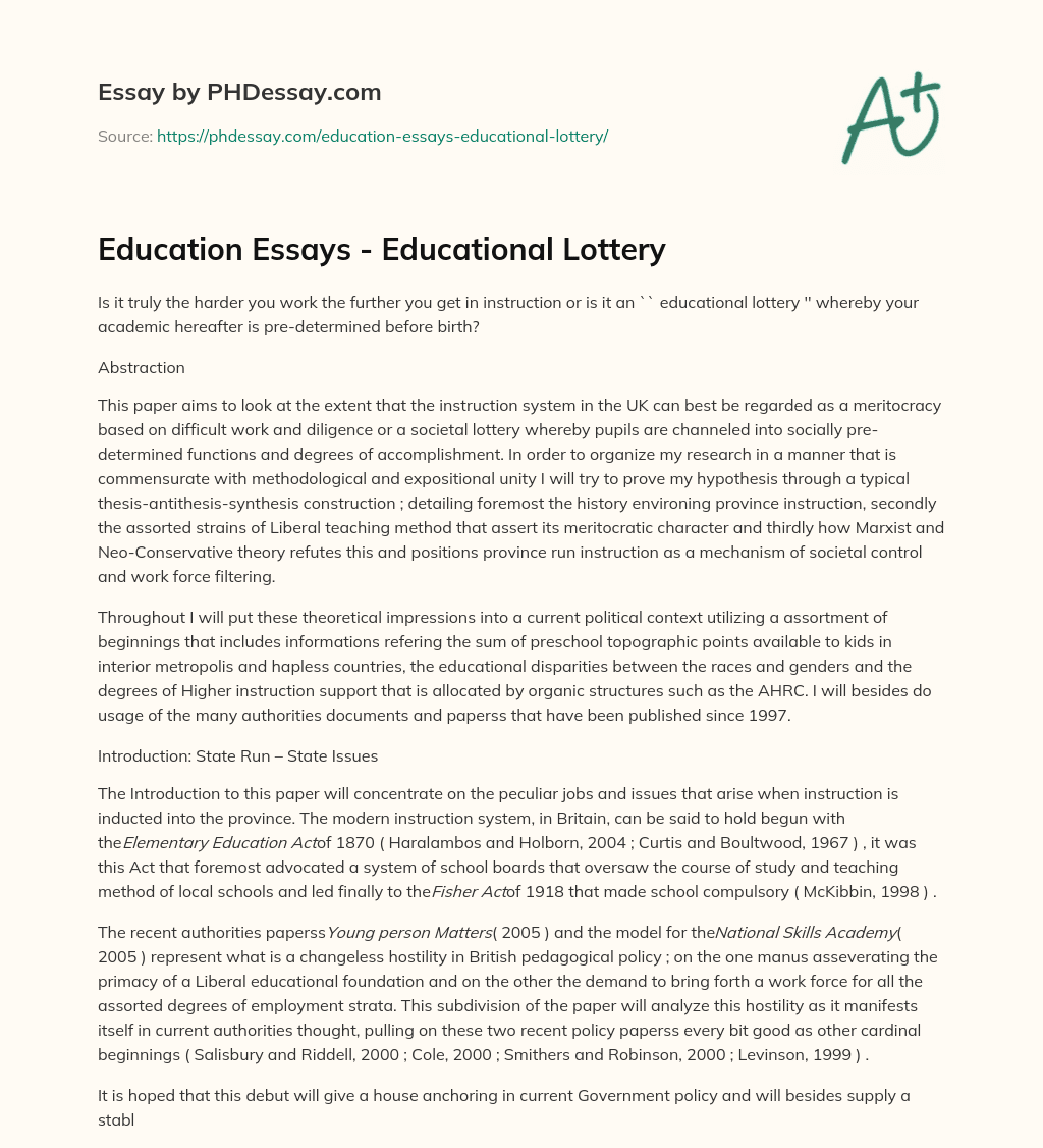 Education Essays – Educational Lottery essay