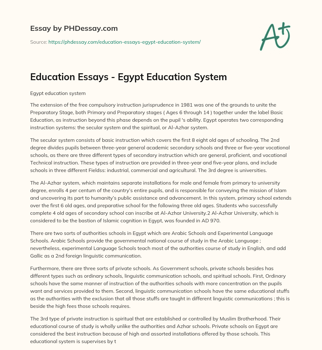 essay about education in egypt