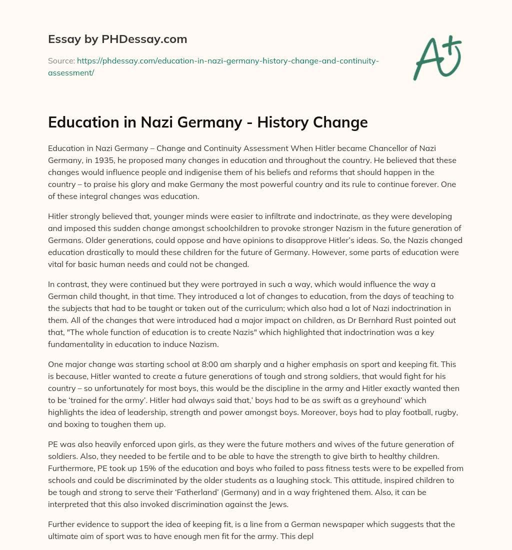 Education in Nazi Germany History Change