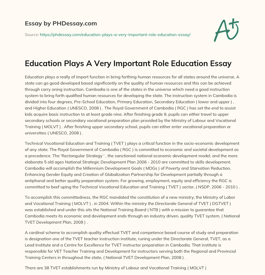 Education Plays A Very Important Role Education Essay essay