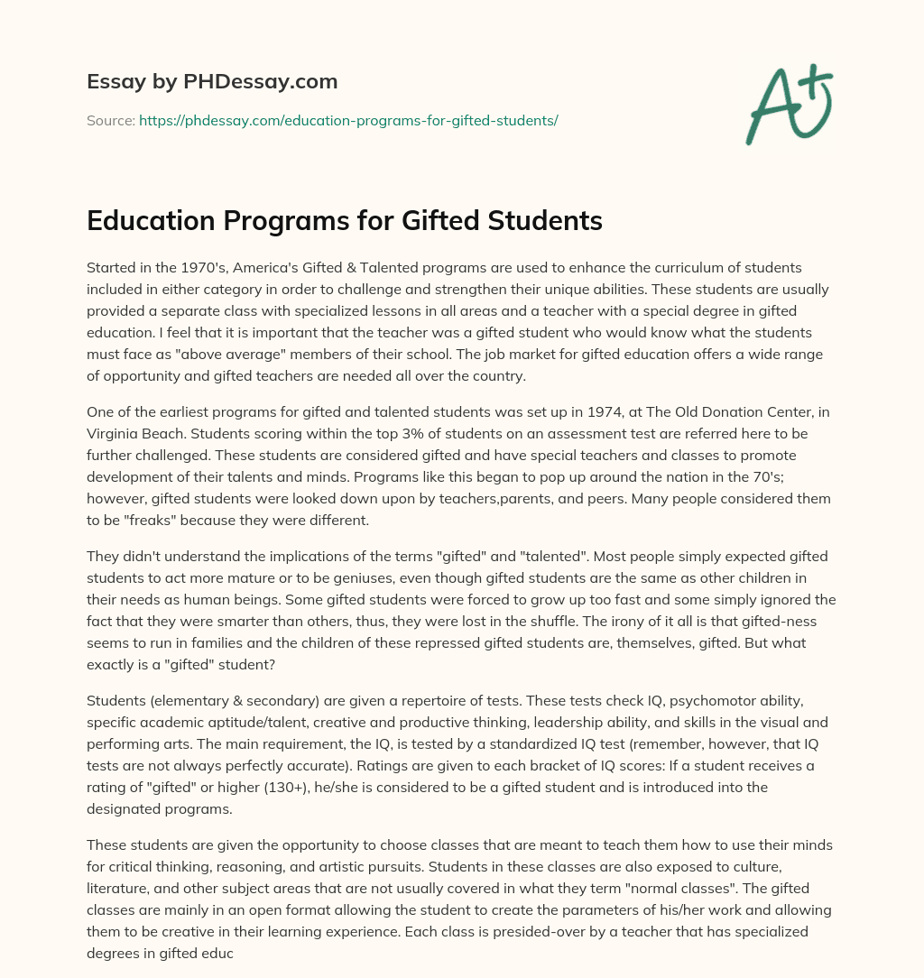 Education Programs for Gifted Students essay