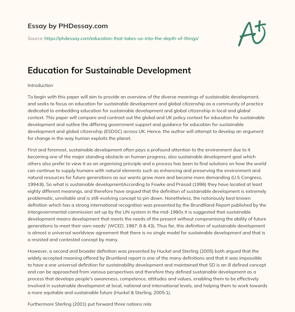essay on sustainability of development