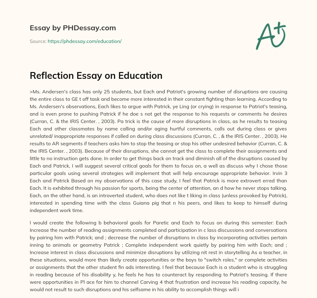 Reflection Essay on Education essay
