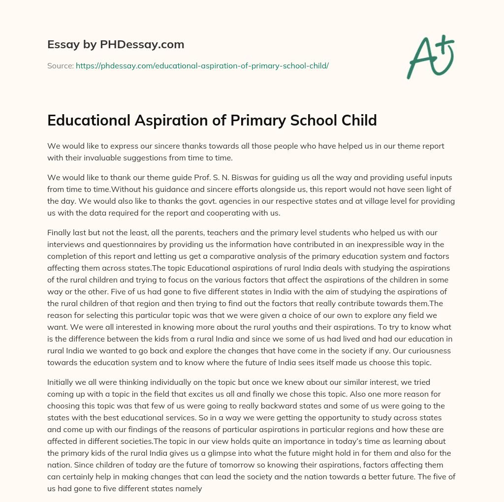 Educational Aspiration of Primary School Child essay