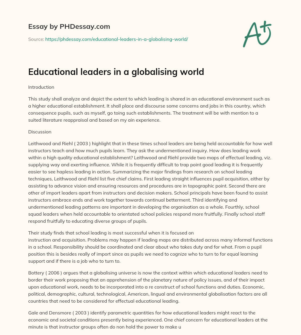 Educational leaders in a globalising world essay