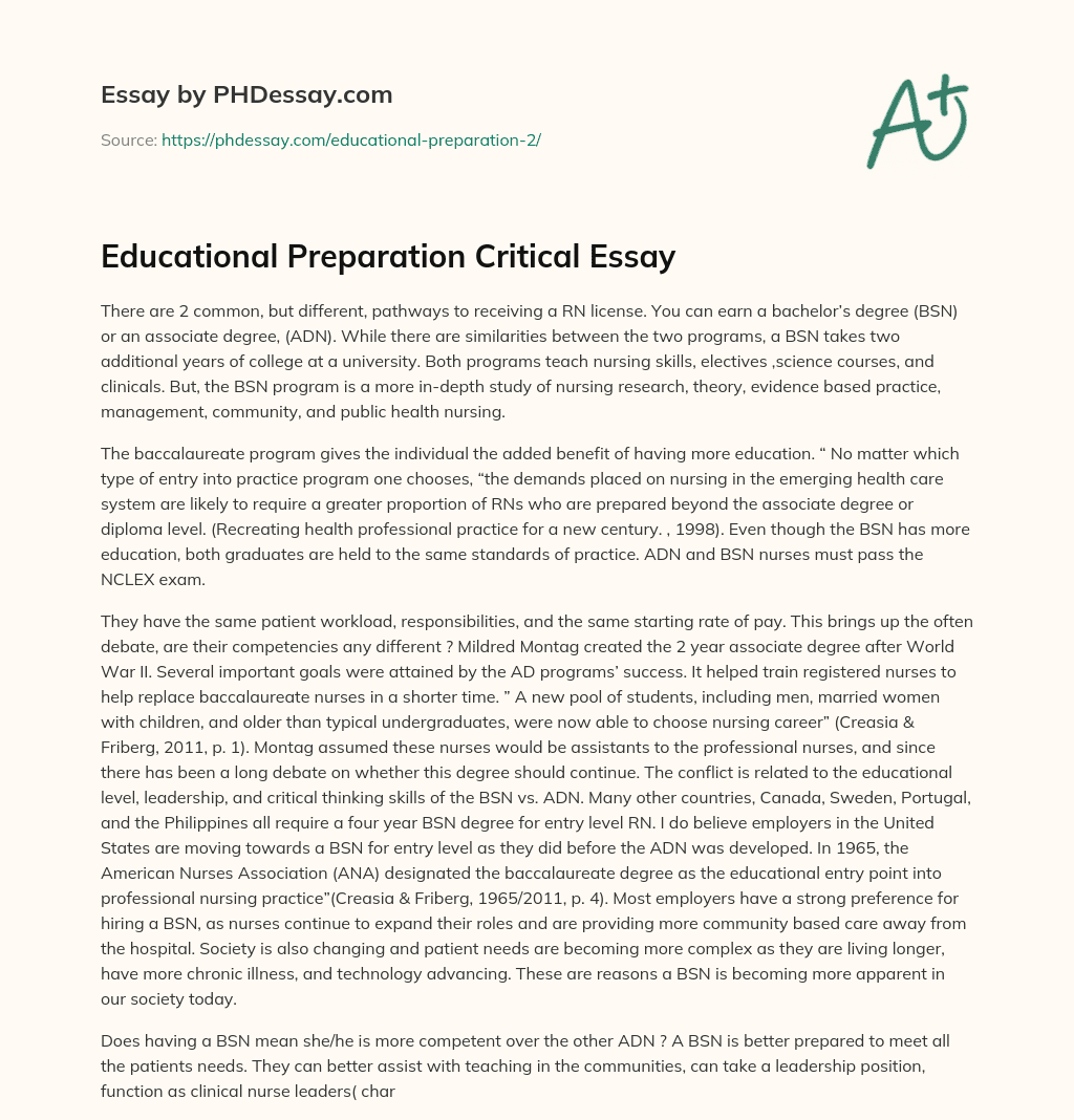 Educational Preparation Critical Essay essay