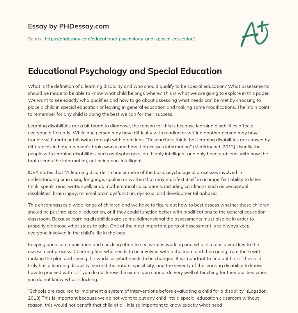 Educational Psychology and Special Education essay