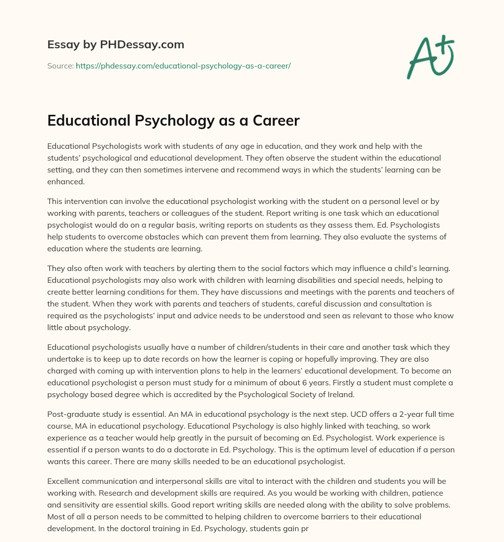 Educational Psychology as a Career essay