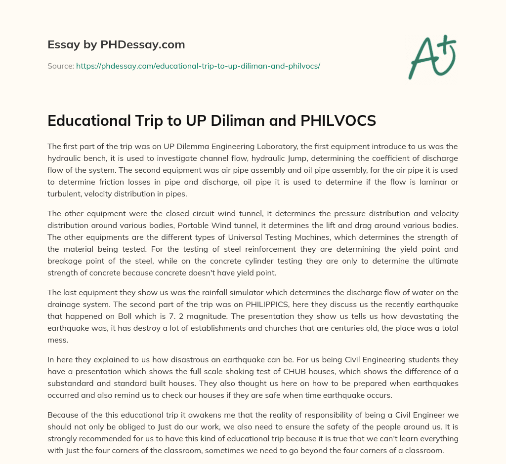 Educational Trip to UP Diliman and PHILVOCS essay