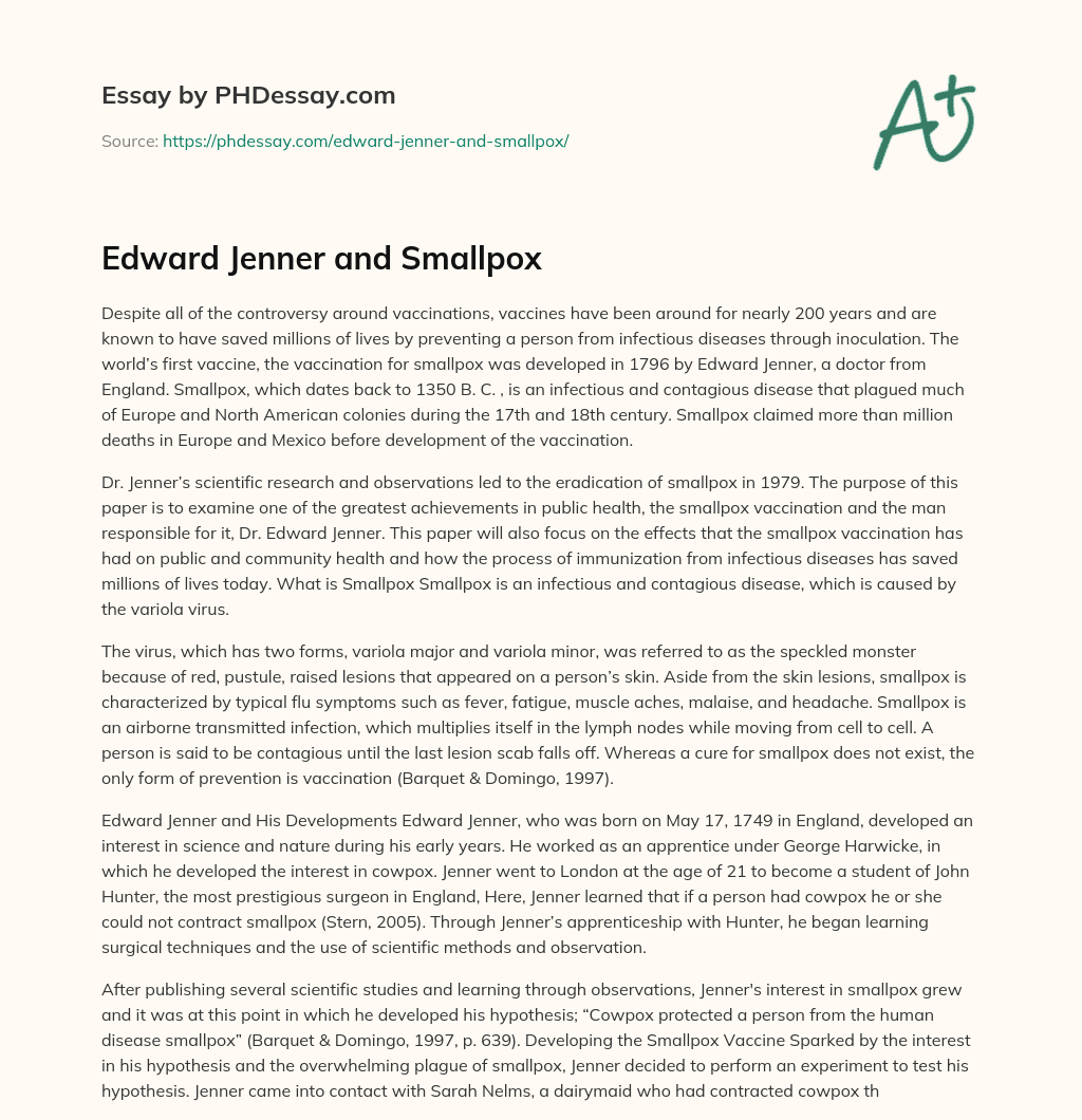 Edward Jenner and Smallpox essay