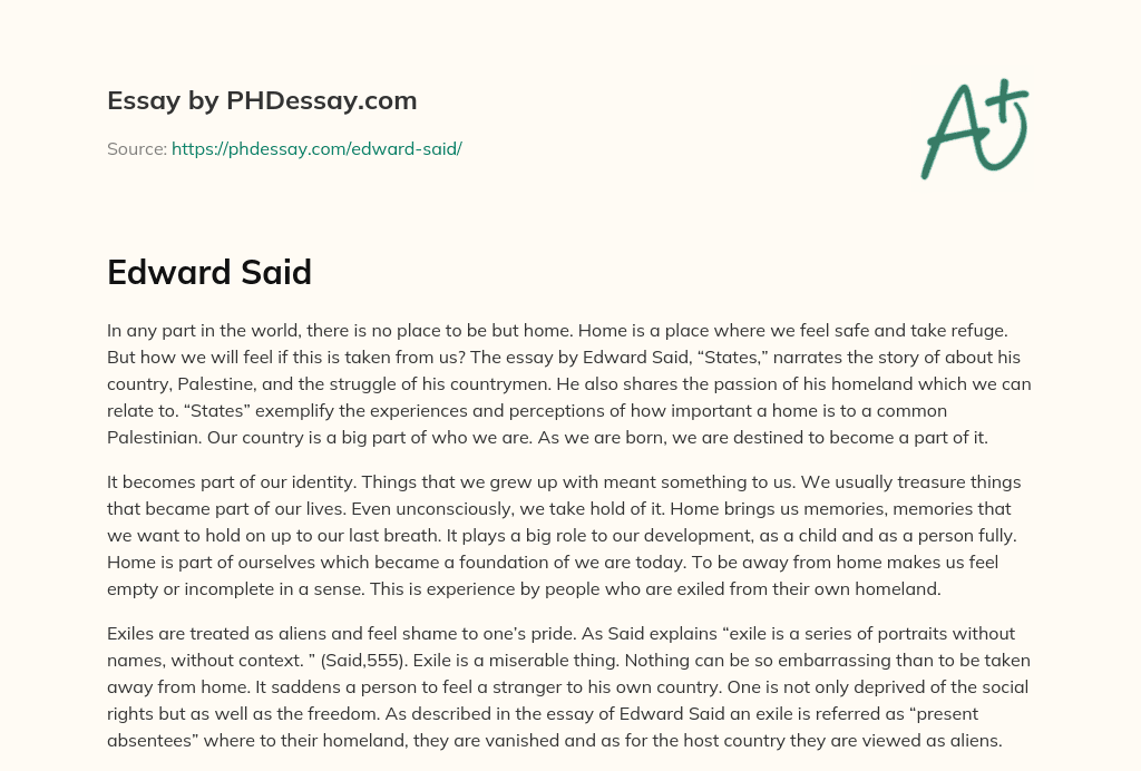 The Importance of Home: A Reflection on Edward Said’s ‘States’ essay