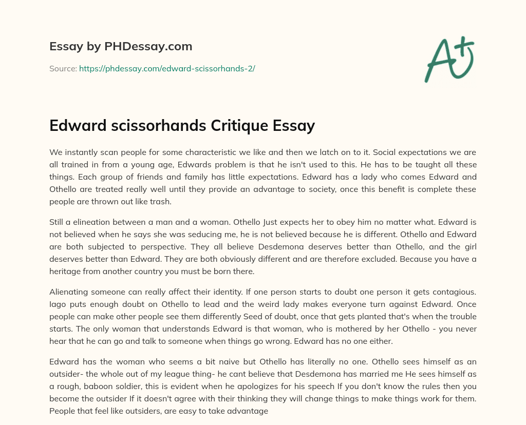 Edward scissorhands Critique Essay essay