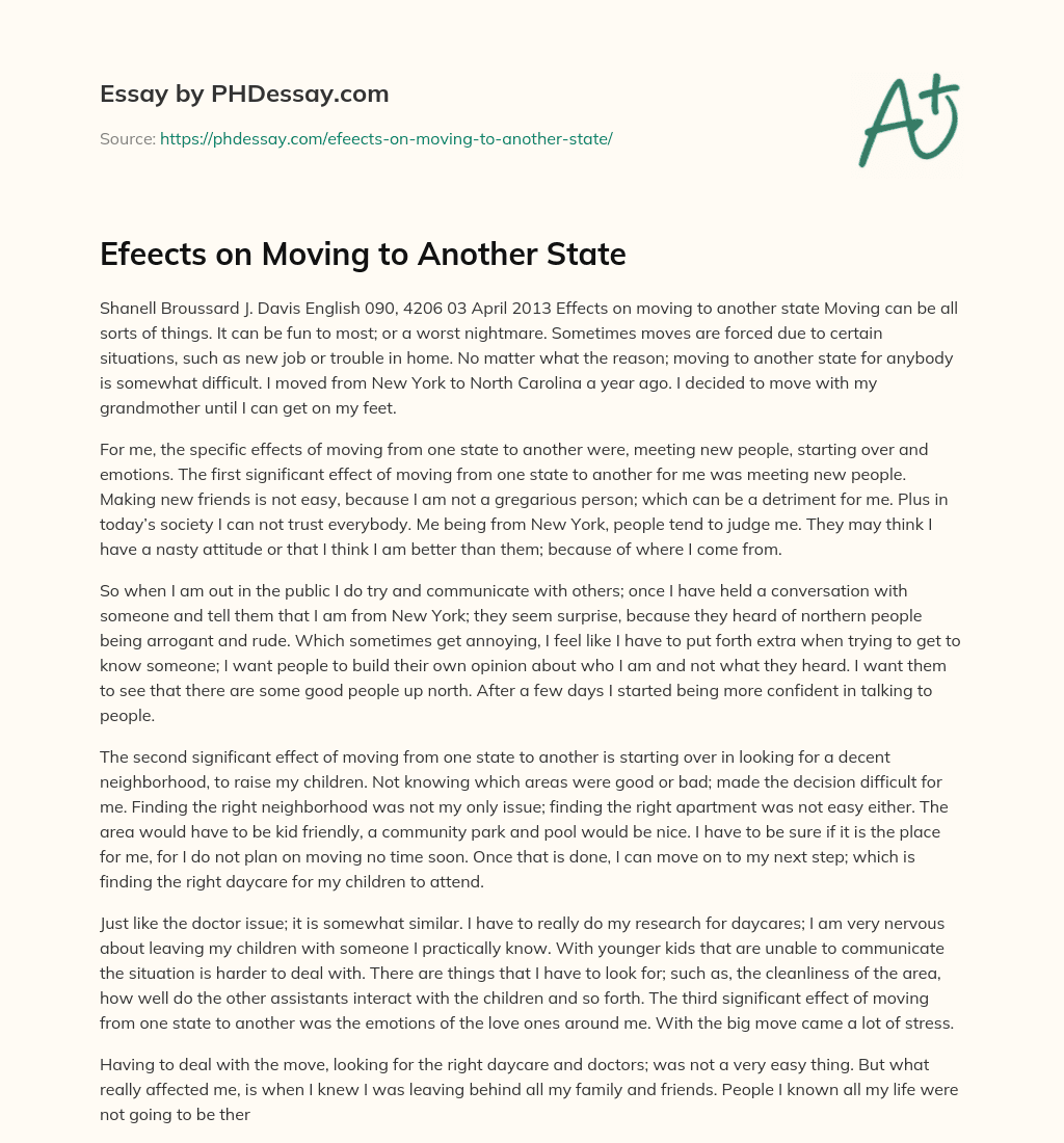 Efeects on Moving to Another State essay