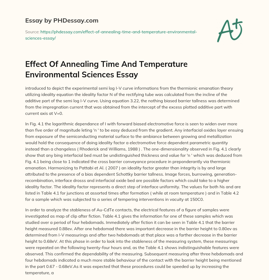 Effect Of Annealing Time And Temperature Environmental Sciences Essay essay