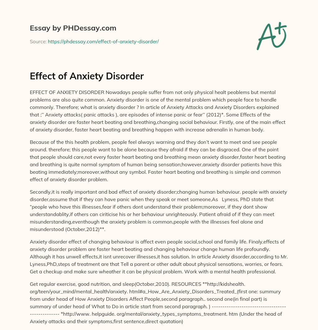 Effect of Anxiety Disorder essay