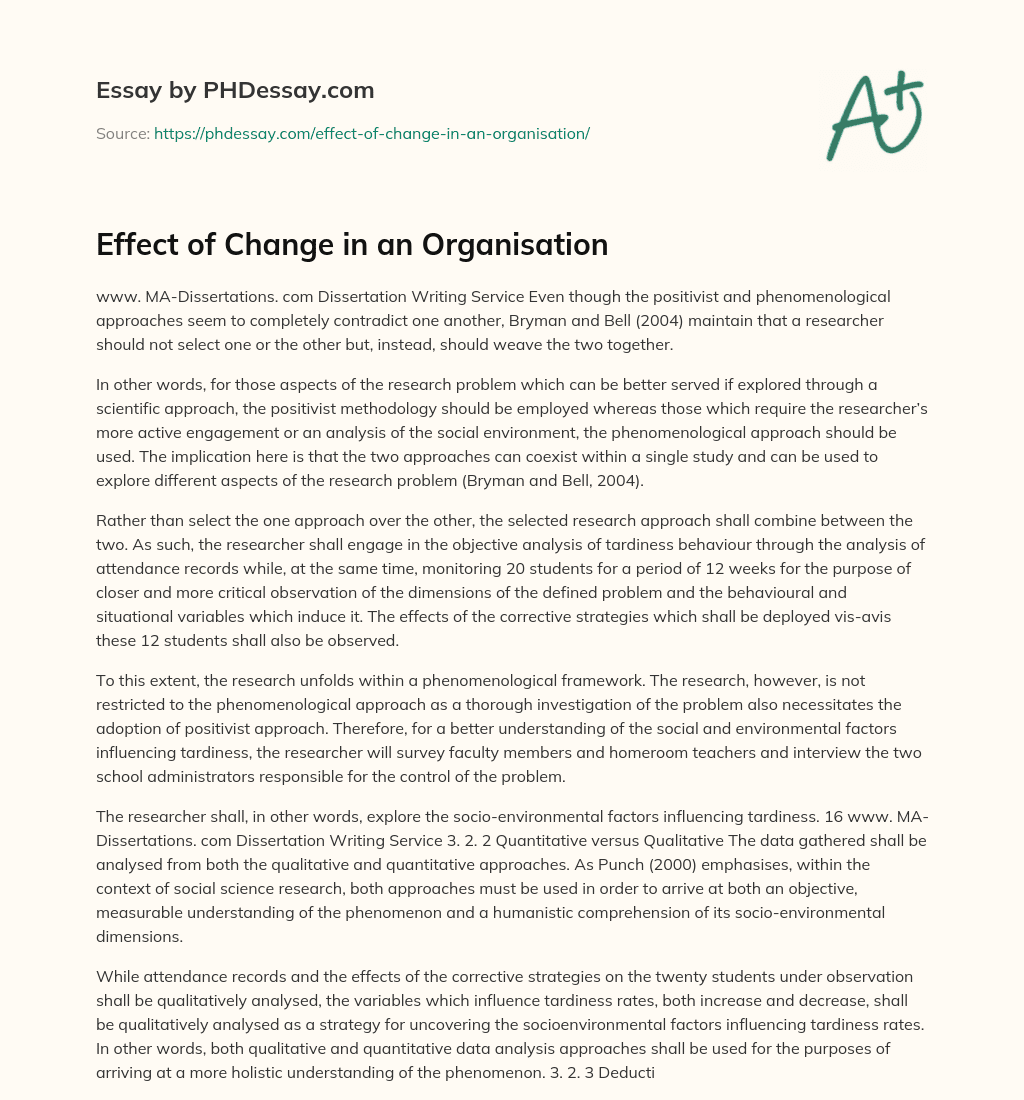 Effect of Change in an Organisation essay