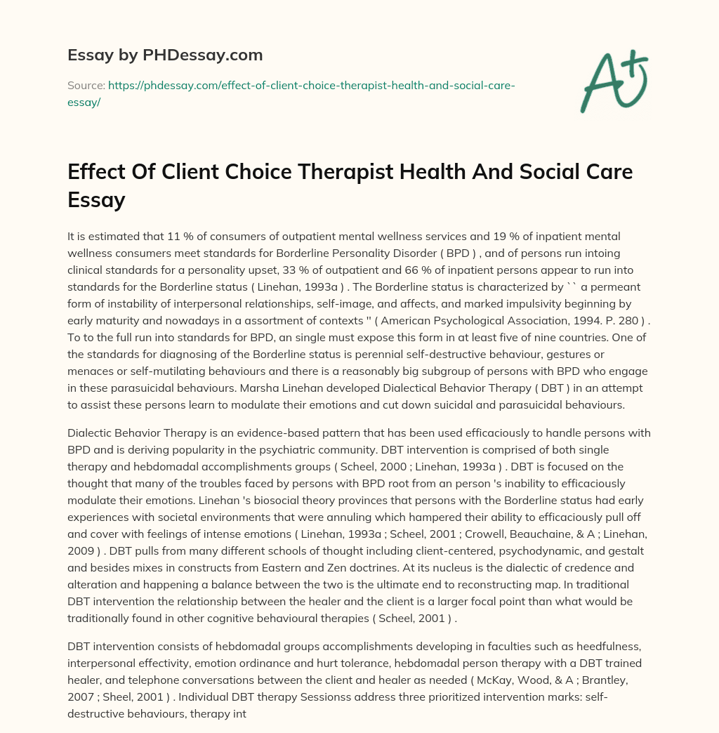 Effect Of Client Choice Therapist Health And Social Care Essay essay